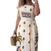 imageCHICME Womens Summer Maxi Dress Off The Shoulder Tropical Print Flutter Sleeve Beach Dress SundressesAbeige