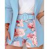 imageChicMe Womens 2 Piece Blazer Set Open Front Blazer Coat with Floral Print Shorts Summer Suits Set 2025Blue