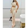 imageChicMe Womens Crochet Coverups 2 Pieces Halter Sleeveless Crop Top and Casual Hollowout Loose Fit Pants SetApricot