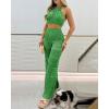 imageChicMe Womens Crochet Coverups 2 Pieces Halter Sleeveless Crop Top and Casual Hollowout Loose Fit Pants SetGreen