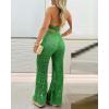 imageChicMe Womens Crochet Coverups 2 Pieces Halter Sleeveless Crop Top and Casual Hollowout Loose Fit Pants SetGreen