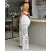 imageChicMe Womens Crochet Coverups 2 Pieces Halter Sleeveless Crop Top and Casual Hollowout Loose Fit Pants SetWhite