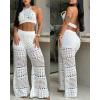 imageChicMe Womens Crochet Coverups 2 Pieces Halter Sleeveless Crop Top and Casual Hollowout Loose Fit Pants SetWhite