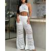 imageChicMe Womens Crochet Coverups 2 Pieces Halter Sleeveless Crop Top and Casual Hollowout Loose Fit Pants SetWhite