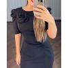imageWomens Bodycon Midi Dress Ruched Puff Sleeve Cocktail Pencil Dress Casual Slit Party Work DressesAblack