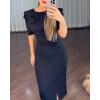 imageWomens Bodycon Midi Dress Ruched Puff Sleeve Cocktail Pencil Dress Casual Slit Party Work DressesAblack