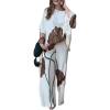 imageCHICME 2 Piece Outfits for Women Floral Print Batwing Sleeve Skew Neck Tops Wide Leg Pants Matching Lounge SetsBeige
