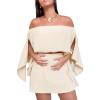 imageCHICME Womens 2 Piece Short Sets OffShoulder MultiWays Batwing Sleeve Top with Bandeau Matching Shorts SetApricot