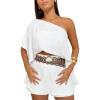 imageCHICME Womens 2 Piece Short Sets OffShoulder MultiWays Batwing Sleeve Top with Bandeau Matching Shorts SetAwhite