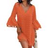 imageCHICME Womens 2025 Summer Dress Swiss Dot V Neck Bell Sleeve Shift Dress Casual Flowy Mini DressesOrange
