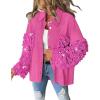 imageCHICME Womens Casual Oversized Button Down Corduroy Shirt Jacket Long Sleeve Shacket with FringeHot Pink