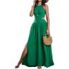 imageCHICME Womens Sleeveless Halter Neck Dress Criss Cross Tie Back Split High Maxi DressAgreen