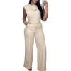 imageCHICME Womens Summer 2 Piece Outfits Cap Sleeve Round Neck Tank Crop Top Wide Leg Pants Set with PocketsApricot