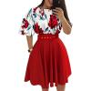 imageCHICME Womens Summer 2 Piece Outfits Floral Waist Shirred Crop Top and A Line Mini Skirt Set Dressy Casual OutfitsRed