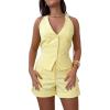 imageCHICME Womens Summer 2 Piece Sets Casual Business Halter Sleeveless Button Down Vest Shorts Matching SetsAyellow