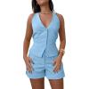 imageCHICME Womens Summer 2 Piece Sets Casual Business Halter Sleeveless Button Down Vest Shorts Matching SetsSky Blue