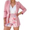 imageChicMe Womens 2 Piece Blazer Set Open Front Blazer Coat with Floral Print Shorts Summer Suits Set 2025Pink