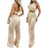 imageChicMe Womens Crochet Coverups 2 Pieces Halter Sleeveless Crop Top and Casual Hollowout Loose Fit Pants SetApricot