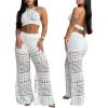 imageChicMe Womens Crochet Coverups 2 Pieces Halter Sleeveless Crop Top and Casual Hollowout Loose Fit Pants SetWhite