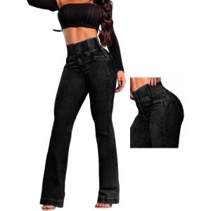 imageCHICME Womens High Waisted Jeans Stretchy Bootcut Pants with Elastic Waistband Denim Pants for WomenBlack