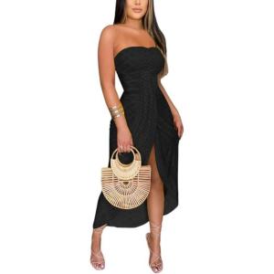 imageCHICME Womens Strapless Maxi Bodycon Dresses Wrap Asymmetrical Beach Maxi Long Dress Beach Sunset DressBlack