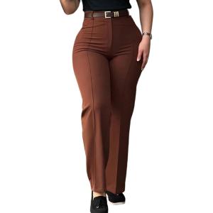 imageCHICME Work Pants for Women High Waist Straight Leg Work Pants Business Casual TrousersBrown