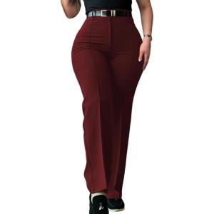 imageCHICME Work Pants for Women High Waist Straight Leg Work Pants Business Casual TrousersWine Red