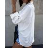 imageCHICME 2025 Womens Blouses Button Down Shirts Long Sleeve Loose Fit Casual Blouse Pocket with V Back Metal ChainAwhite