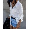 imageCHICME 2025 Womens Blouses Button Down Shirts Long Sleeve Loose Fit Casual Blouse Pocket with V Back Metal ChainAwhite