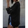 imageCHICME 2025 Womens Blouses Button Down Shirts Long Sleeve Loose Fit Casual Blouse Pocket with V Back Metal ChainBlack
