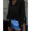 imageCHICME 2025 Womens Blouses Button Down Shirts Long Sleeve Loose Fit Casual Blouse Pocket with V Back Metal ChainBlack