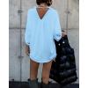 imageCHICME 2025 Womens Blouses Button Down Shirts Long Sleeve Loose Fit Casual Blouse Pocket with V Back Metal ChainLighted Blue