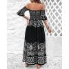 imageCHICME Floral Print Summer Dress for Women Boho Off Shoulder Maxi Dress Bell Sleeve Flowy A Line Smocked Beach DressesBlack