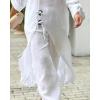 imageCHICME Women 2 Piece Outfits Cold Shoulder Long Sleeve Top Wide Leg Pants Linen Matching Lounge SetAwhite