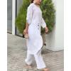 imageCHICME Women 2 Piece Outfits Cold Shoulder Long Sleeve Top Wide Leg Pants Linen Matching Lounge SetAwhite