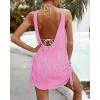 imageCHICME Womens Crochet Dresses Round Neck Sleeveles Knitted Dress Casual Backless Vacation Mini DressHot Pink