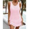 imageCHICME Womens Crochet Dresses Round Neck Sleeveles Knitted Dress Casual Backless Vacation Mini DressPink
