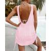 imageCHICME Womens Crochet Dresses Round Neck Sleeveles Knitted Dress Casual Backless Vacation Mini DressPink