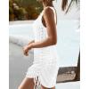imageCHICME Womens Crochet Dresses Round Neck Sleeveles Knitted Dress Casual Backless Vacation Mini DressWhite