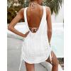 imageCHICME Womens Crochet Dresses Round Neck Sleeveles Knitted Dress Casual Backless Vacation Mini DressWhite