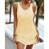 imageCHICME Womens Crochet Dresses Round Neck Sleeveles Knitted Dress Casual Backless Vacation Mini DressYellow