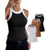 imageCHICME BEST SHOPPING DEALS Chic Me 3 Piece Womens Sleeveless Color Block Tank Tops Basic Cami Shirt and Tank BlousesBrown Black Light Brown