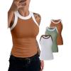 imageCHICME BEST SHOPPING DEALS Chic Me 3 Piece Womens Sleeveless Color Block Tank Tops Basic Cami Shirt and Tank BlousesBrown Green Light Brown