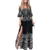 imageCHICME Floral Print Summer Dress for Women Boho Off Shoulder Maxi Dress Bell Sleeve Flowy A Line Smocked Beach DressesBlack