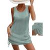 imageCHICME Womens Crochet Dresses Round Neck Sleeveles Knitted Dress Casual Backless Vacation Mini DressAgreen