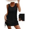 imageCHICME Womens Crochet Dresses Round Neck Sleeveles Knitted Dress Casual Backless Vacation Mini DressBlack
