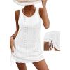 imageCHICME Womens Crochet Dresses Round Neck Sleeveles Knitted Dress Casual Backless Vacation Mini DressWhite