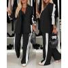 imageCHICME 2025 Womens Two Piece Outfits Striped Side Button Blazer and Pants with Pockets Sets Business Casual Pant Suits SetBlack