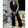 imageCHICME 2025 Womens Two Piece Outfits Striped Side Button Blazer and Pants with Pockets Sets Business Casual Pant Suits SetBlack