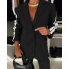imageCHICME 2025 Womens Two Piece Outfits Striped Side Button Blazer and Pants with Pockets Sets Business Casual Pant Suits SetBlack